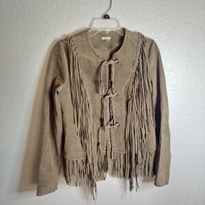 Ecote suede leather festive fringe braids Western cowgirl jacket sz M